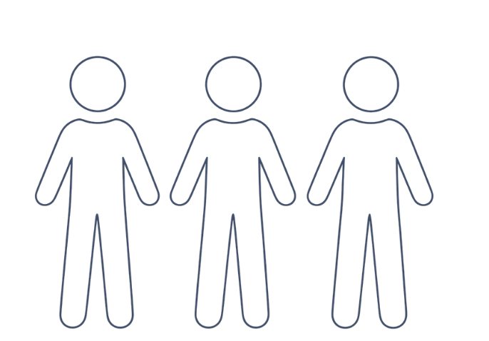 Line drawing of three people holding hands.