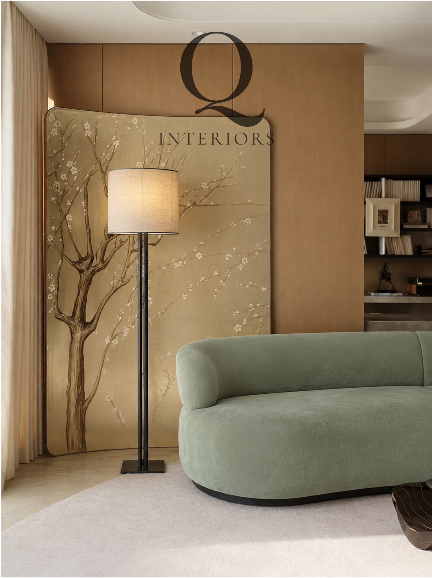 Luxury residential interior design Monaco curved sofa natural materials