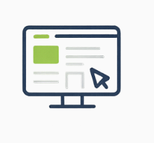Illustration of a computer monitor displaying a webpage with a cursor pointing at it.
