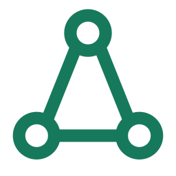 A green abstract geometric shape with three connected circles and lines forming a triangle. Lagom Sports Compliance Outsourcing and Resourcing support.
