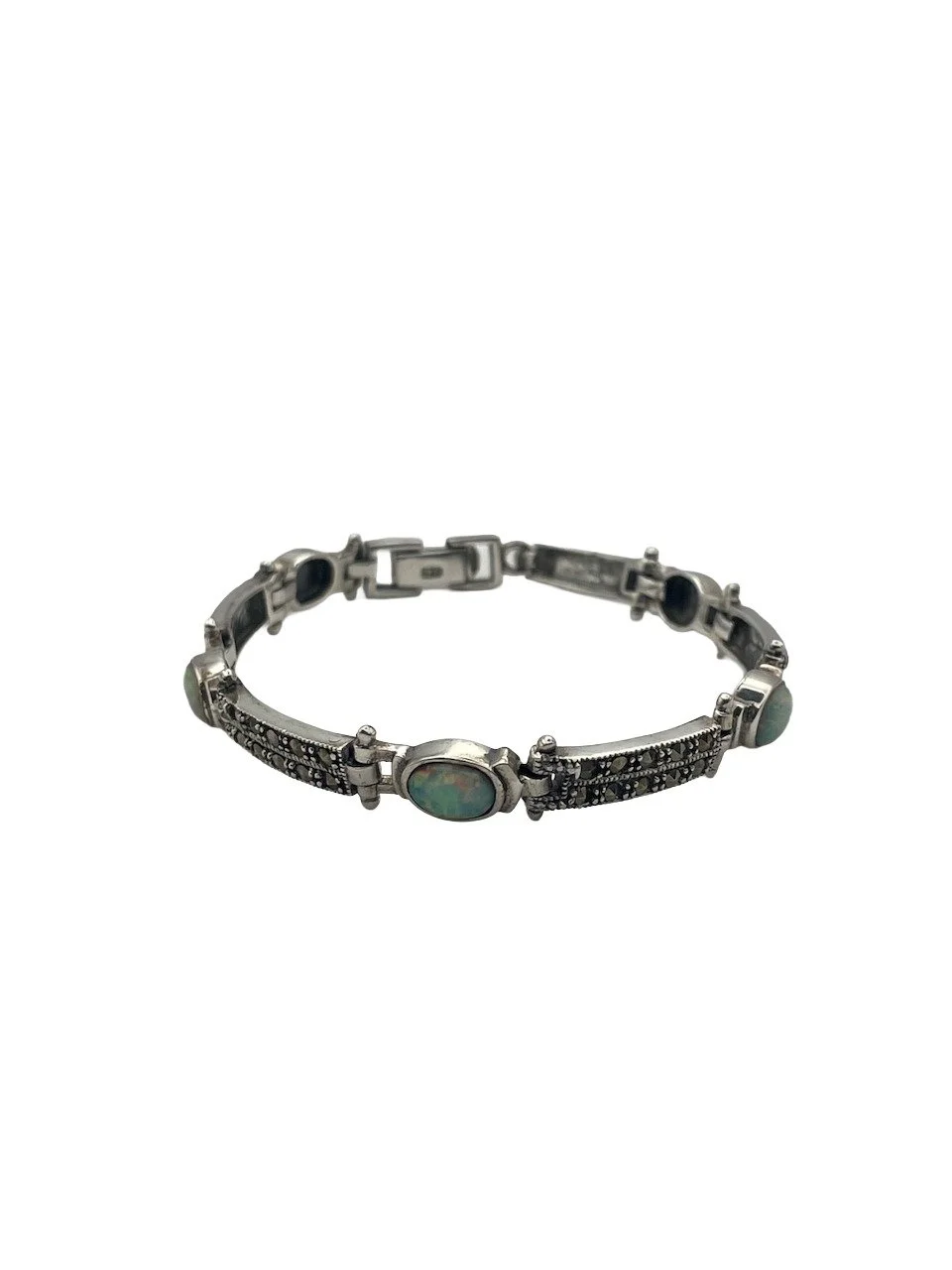 georgia-wolfson-vintage-jewellery-art-deco-aesthetic, sterling-silver-opal-marcasite-bracelet.jpg