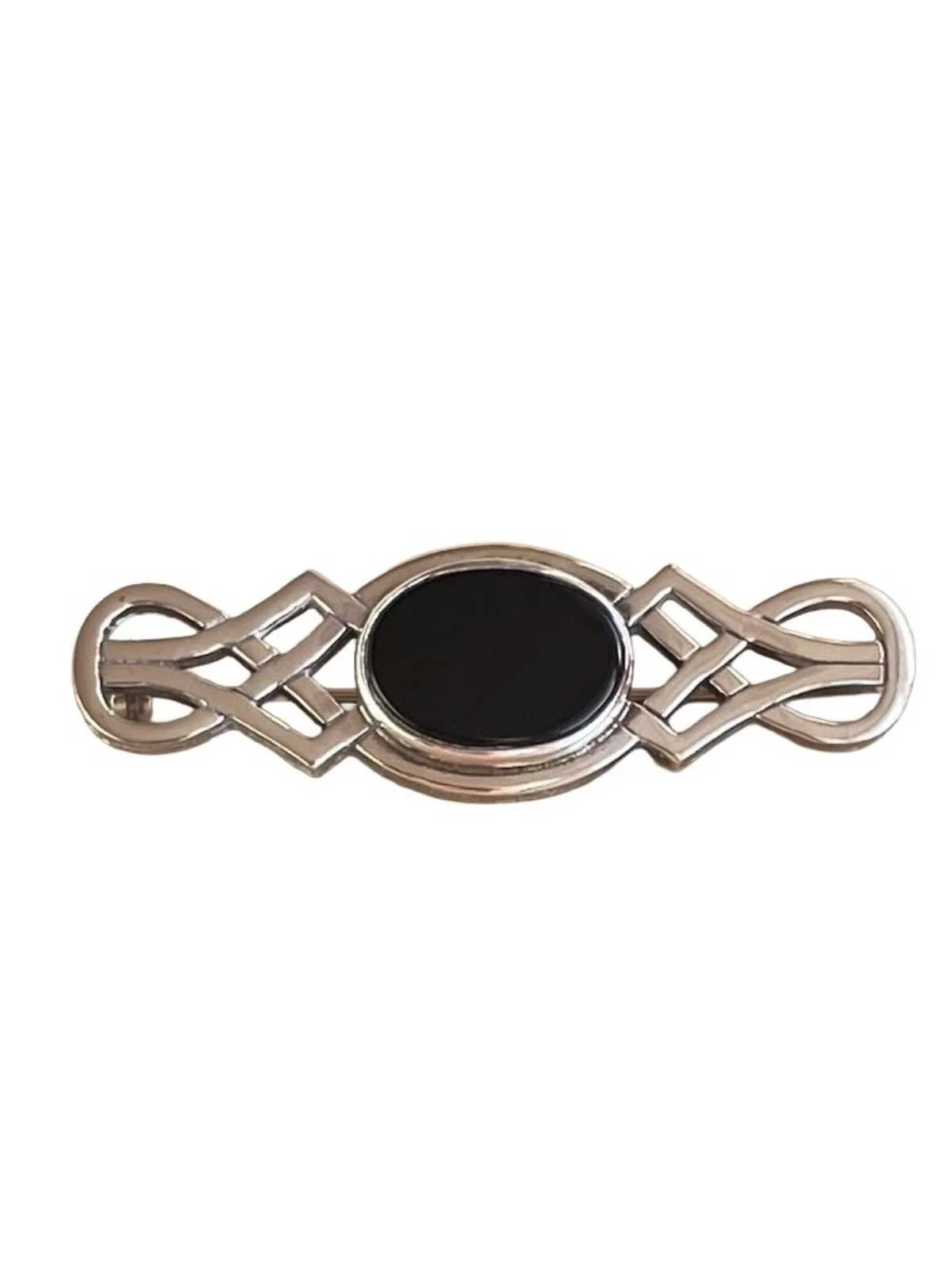 Vintage Scottish Black Onyx & Sterling Silver Ortak Brooch