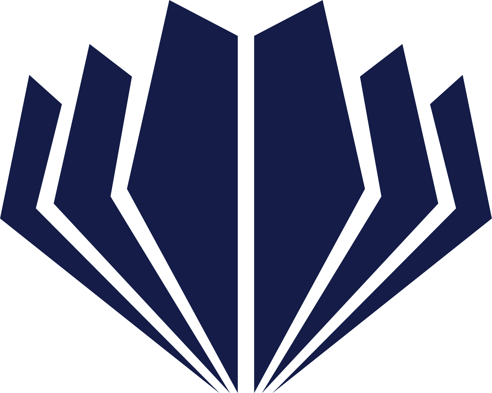 Black and navy blue emblem resembling an abstract, faceted gemstone with multiple geometric facets.