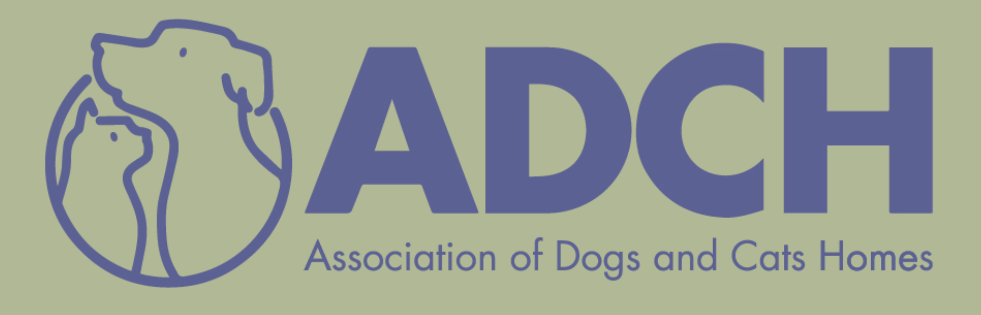 Logo of the Association of Dogs and Cats Homes (ADCH) featuring a line drawing of a dog and a cat inside a circle and text beside it.