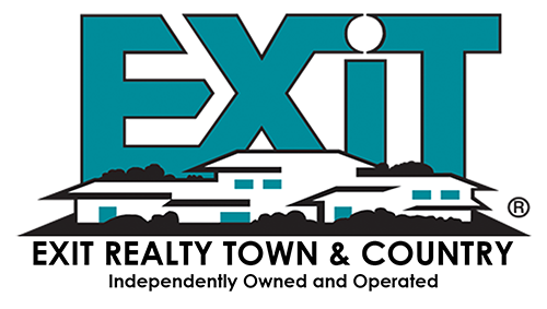 Logo for Exit Realty Town & Country featuring stylized buildings and the word 'EXIT' in large letters.