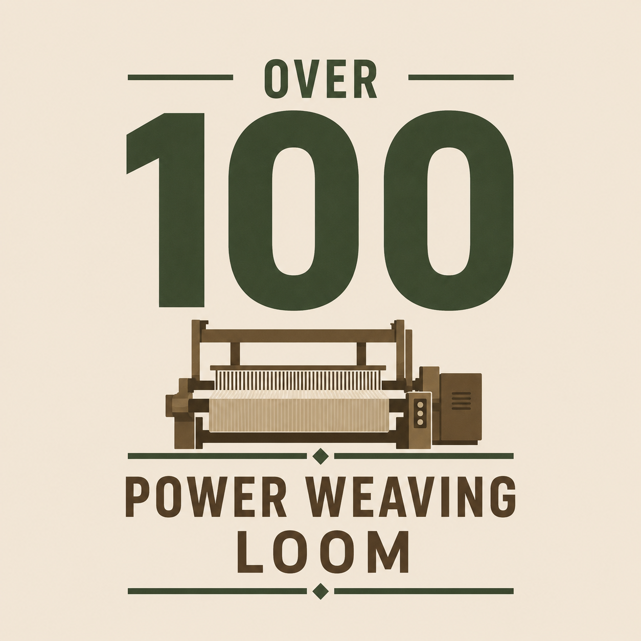Sign that says 'Over 100 Power Weaving Loom' with an illustration of a weaving loom.
