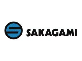 Sakagami logo with a circular blue symbol and black text