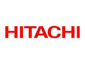 Hitachi logo in red text on a white background.