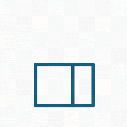 Animated icon of a window with two panes, one larger than the other, viewed from the front.