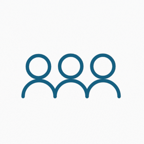 Icon of three people standing side by side representing a group or team.