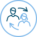 Circular icon with a person swimming in water, surrounded by arrows indicating rotation.