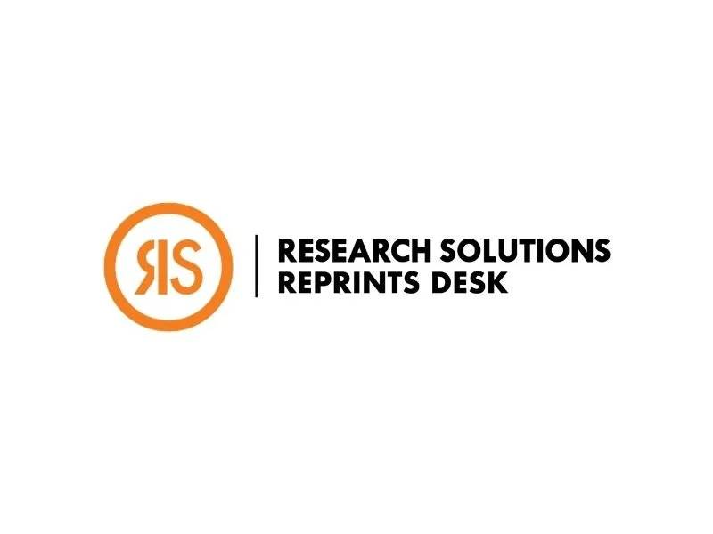 Logo with orange circle and 'RIS' initials, alongside text 'Research Solutions Reprints Desk' in black on a white background.