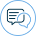 Speech bubble icon with a chat message and a person speaking