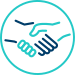 Icon of a handshake inside a blue circle