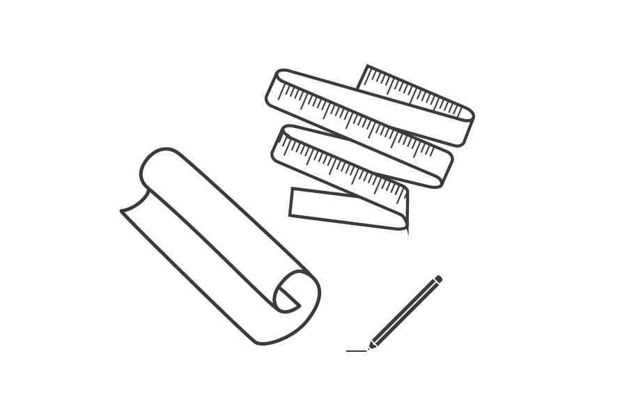 Skizze mit Papier und Maßband
