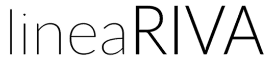 Logo mit dem Text 'linea RIVA' in schwarzen Linien auf schwarzem Hintergrund.