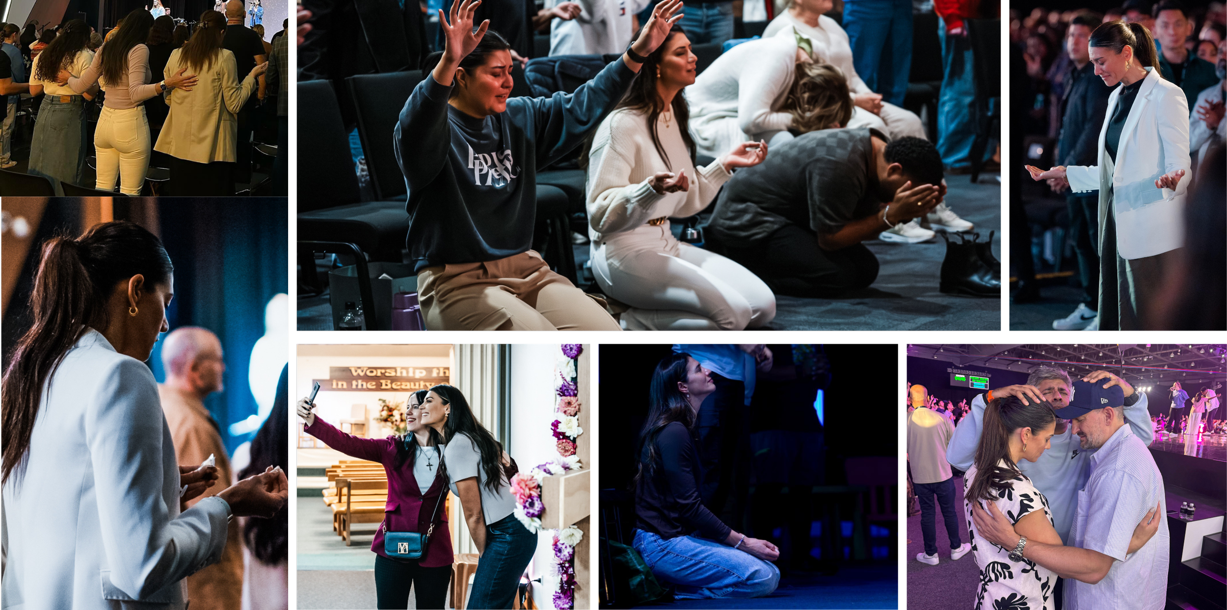 Faith community collage — church and worship events where Stephanie Lassey speaks as a Christian keynote speaker in Australia and the USA