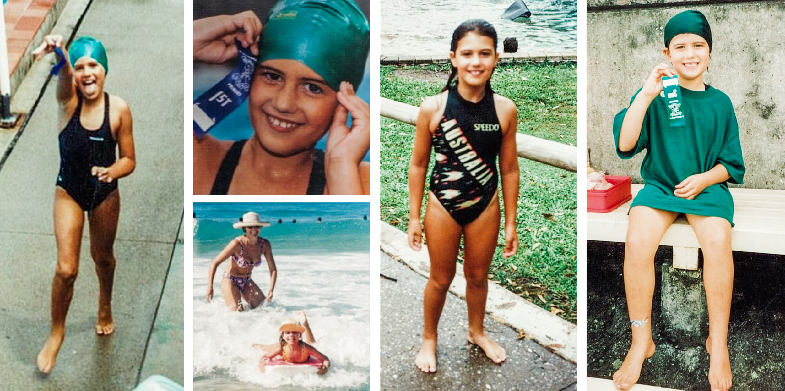Young Stephanie Rice (Lassey) childhood collage — early swimming days that led to becoming a 3-time Olympic Gold Medallist