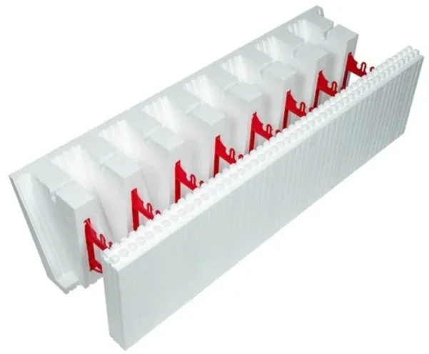 A 3D model of a brick ledge ICF block