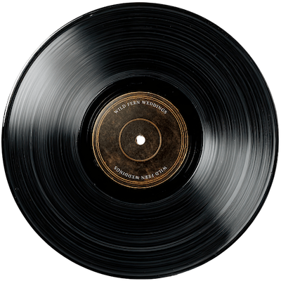 Close-up of a vintage black vinyl record with a brown label in the center.