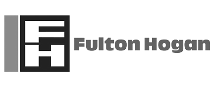 Fulton Hogan logo with a gray and white design on a black background.