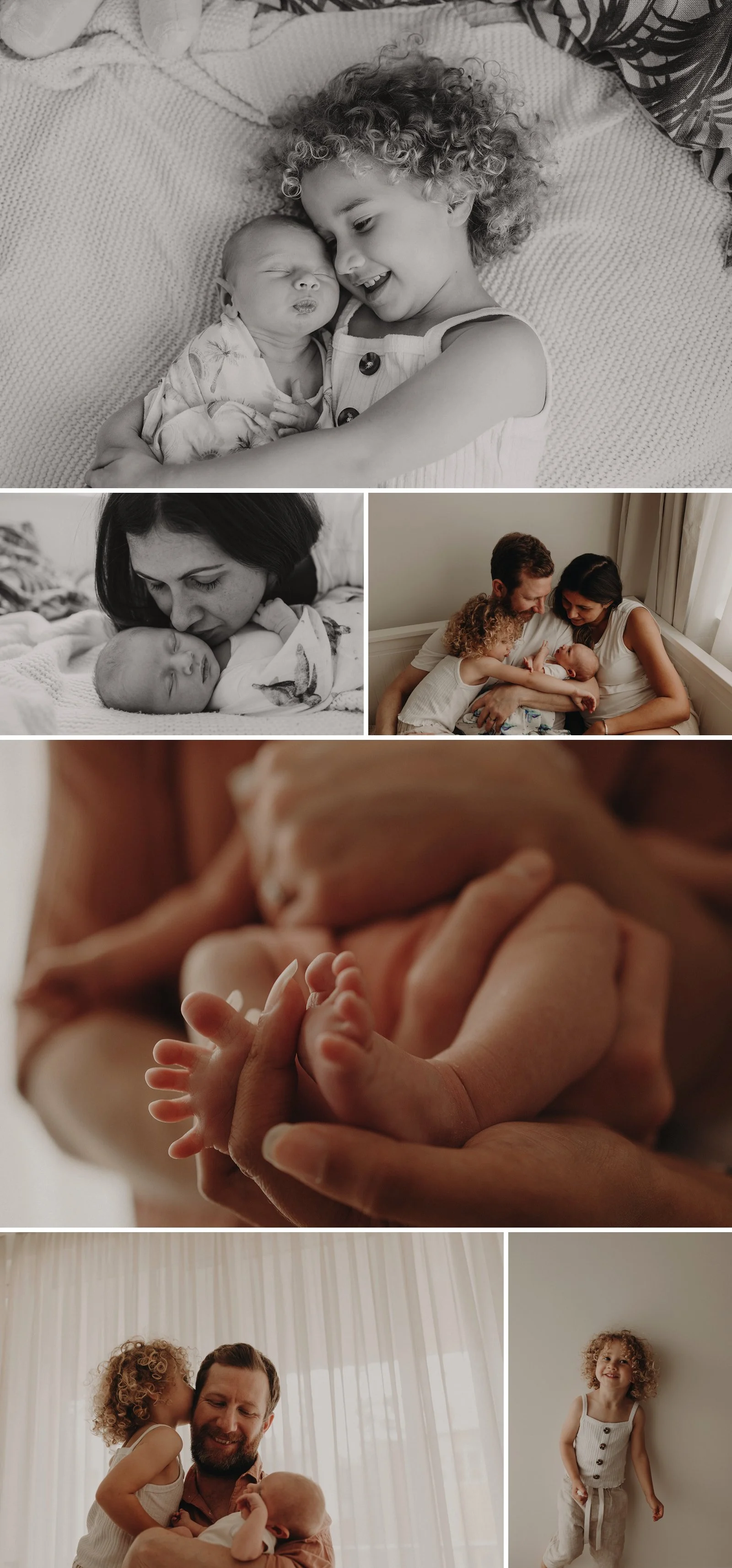 Photos at home of family with newborn baby and big sister