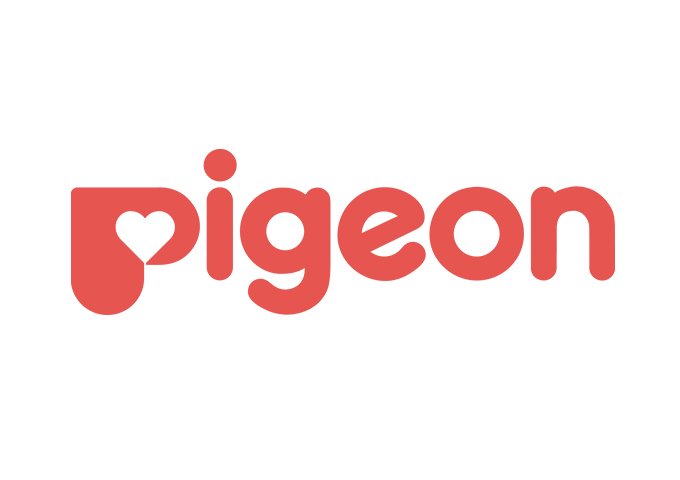 Logo with the word 'pigeon' in red, stylized font, with a heart shape in the letter 'p'