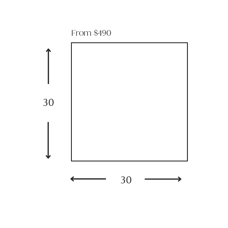 Diagram of a square with 30 units sides and a label indicating a starting price of $490.
