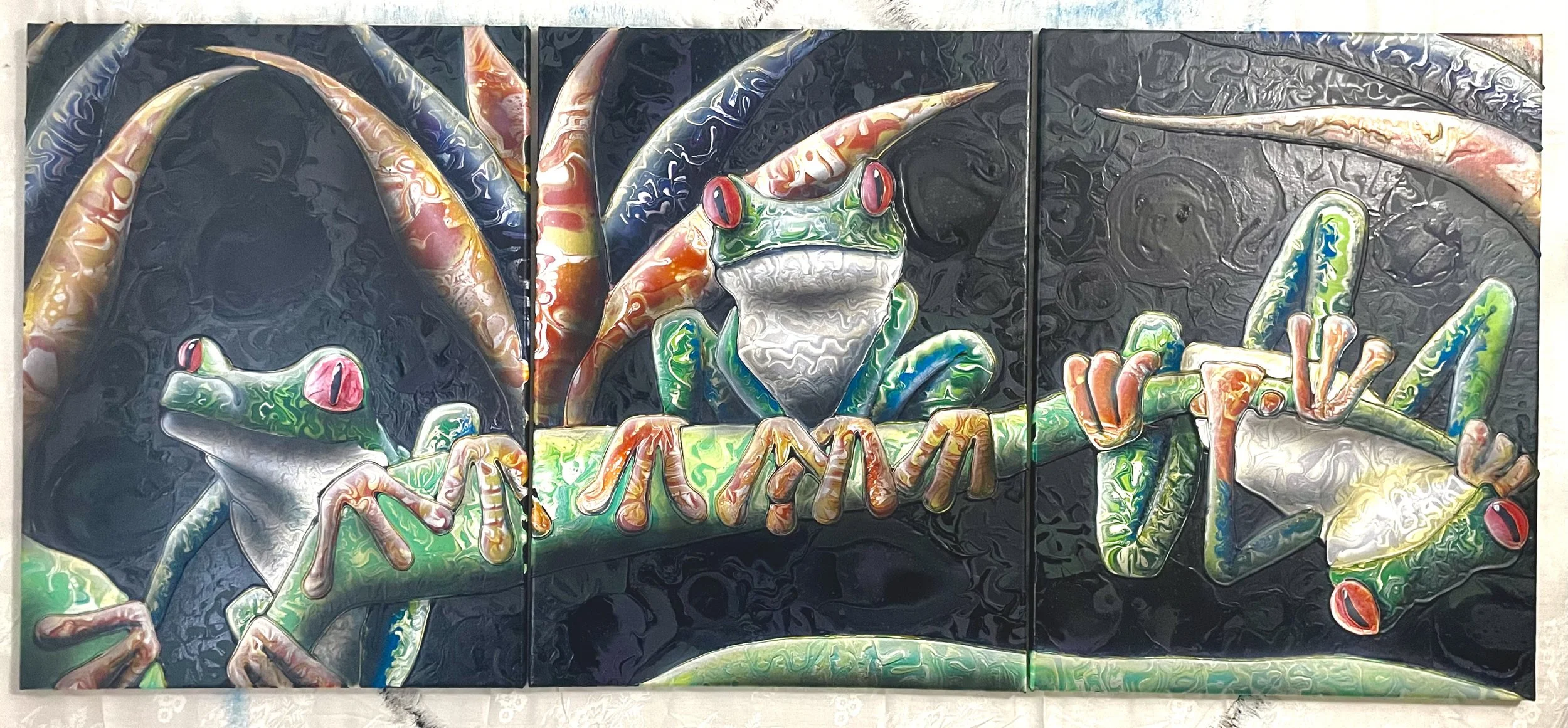 Three Little Frogs
20"x48" (Triptych)
Sold