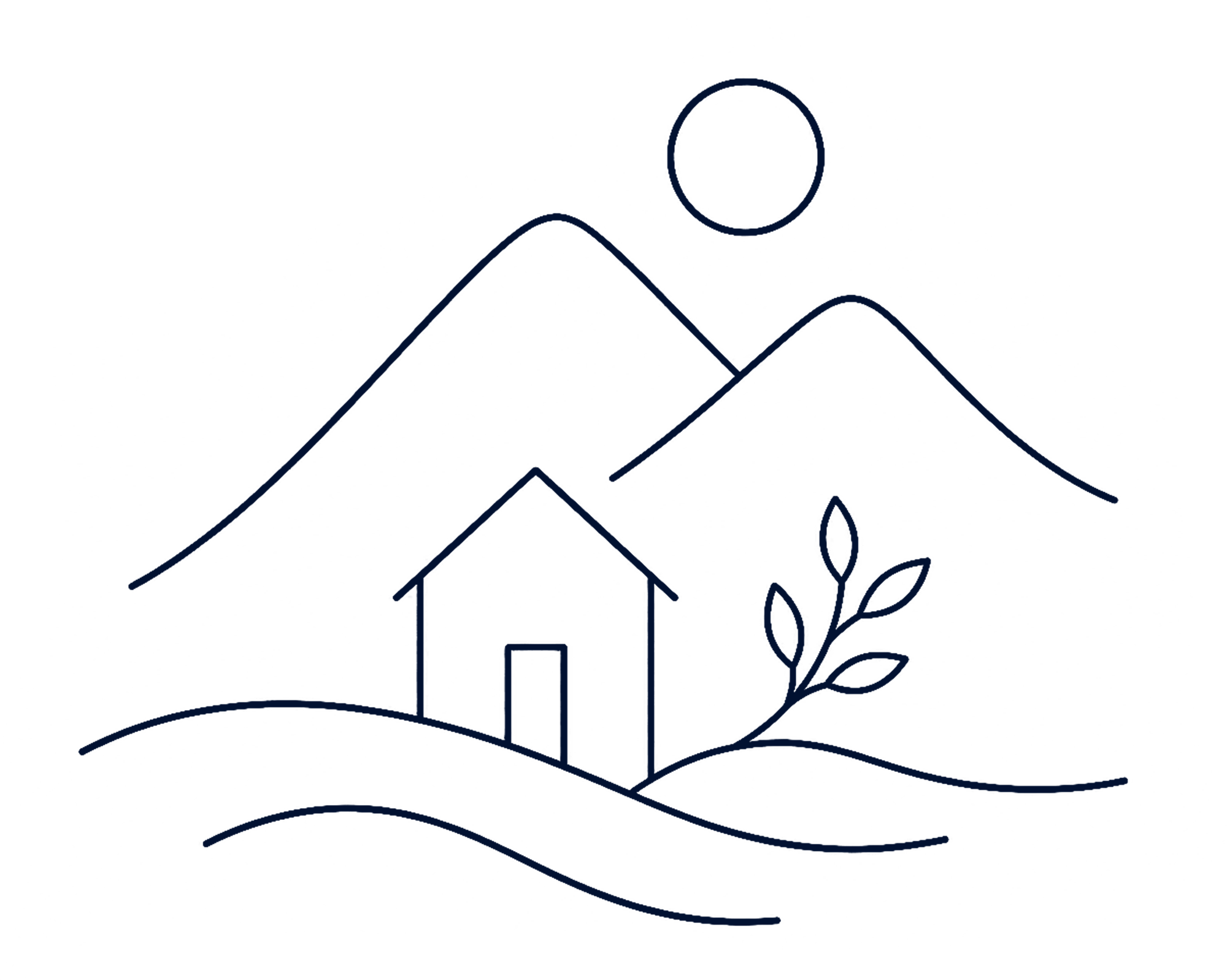 Illustration eines Hauses mit Garten und Pflanzen im Vordergrund