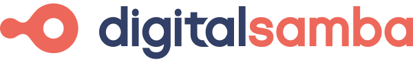 Logo von digital samba, bestehend aus einem roten Schlüssel symbol und dem Text 'digitalsamba' in blauer und roter Schrift.