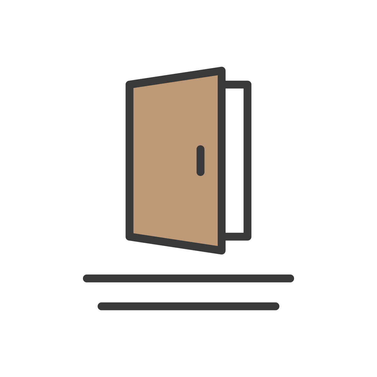 Une illustration minimaliste d'une porte ouverte ou fermée, avec un fond noir.