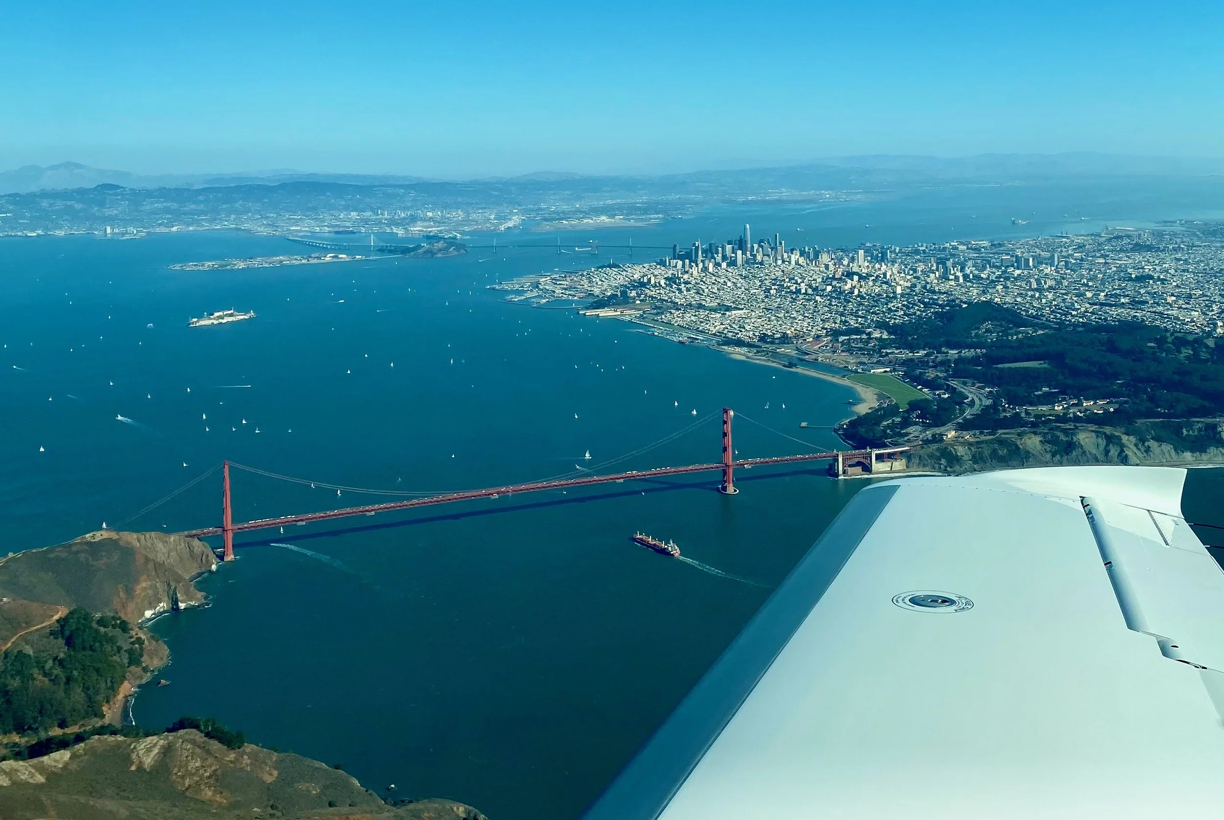 Cross-country flight over the San Francisco Bay during Cirrus Vision Jet SF50 Supervised Operating Experience (SOE) and owner-pilot operational mentoring.