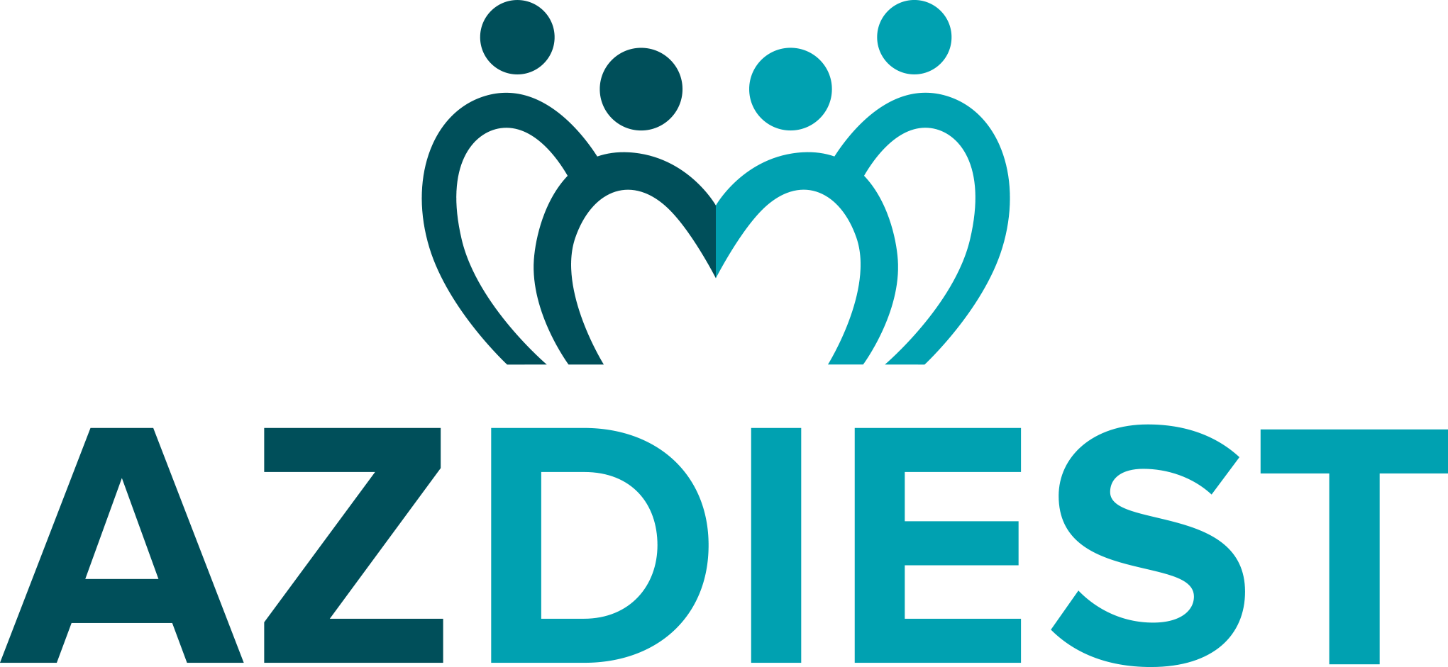 Logo met drie gestileerde mensen in het zwart en blauw met de tekst AZ die S te vervangen door de woorden AZ DIEST.