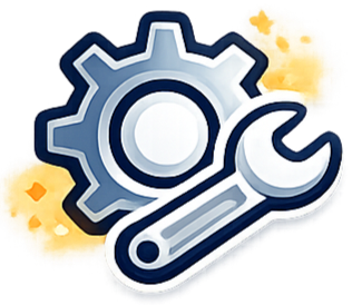 Gear and wrench logo with yellow background