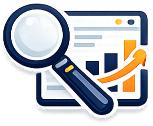 Magnifying glass over financial growth chart with upward arrow
