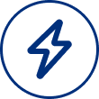Icône de décharge électrique dans un cercle bleu.