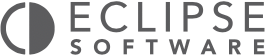 Logo for Eclipse, featuring a dark blue circle with horizontal white lines and an orange semicircular border, followed by the word 'eclipse' in dark purple lowercase letters.
