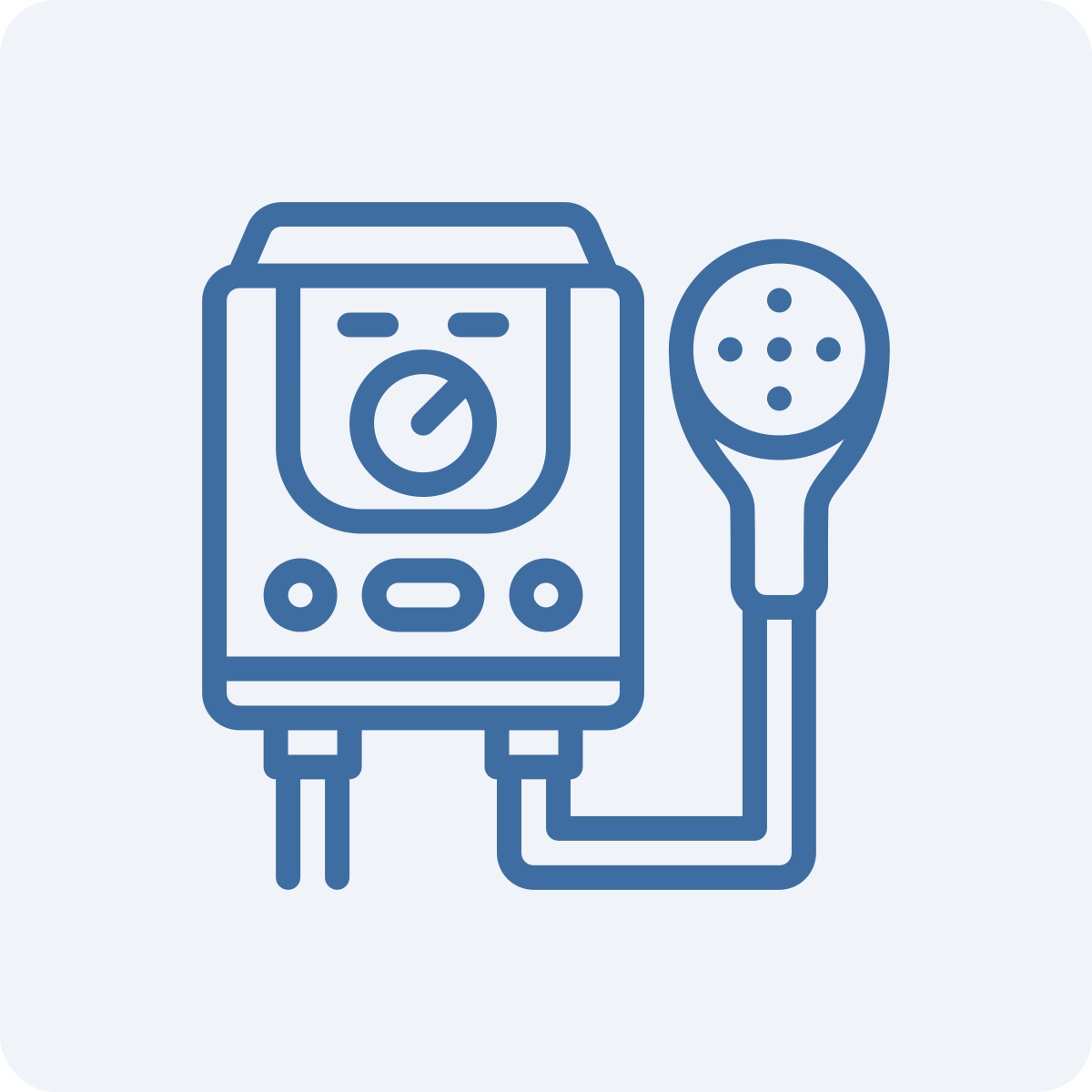 Outline drawing of a medical infusion pump connected to a stethoscope.