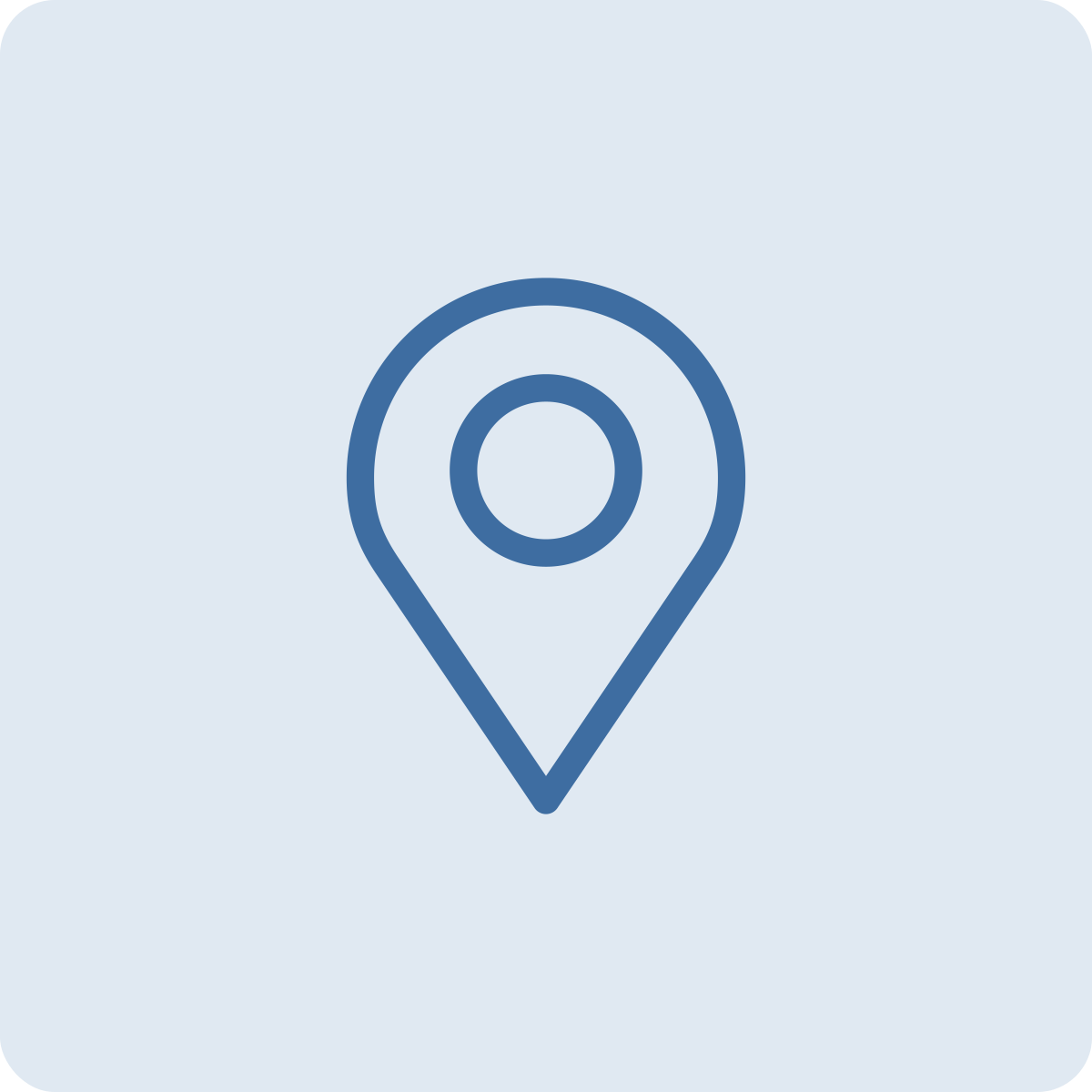 Abstract location marker icon on a light blue background.