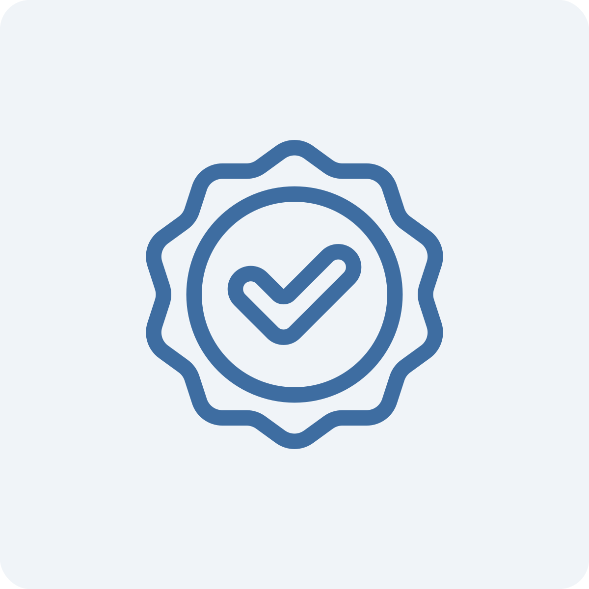 A badge or seal with a check mark inside a circle, symbolizing certification or approval.