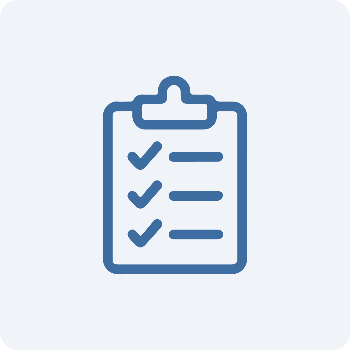 Icon of a clipboard with a checklist, showing three checked boxes.