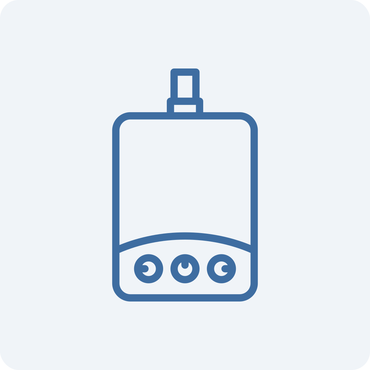 Outline of a medical infusion pump with control buttons at the bottom.