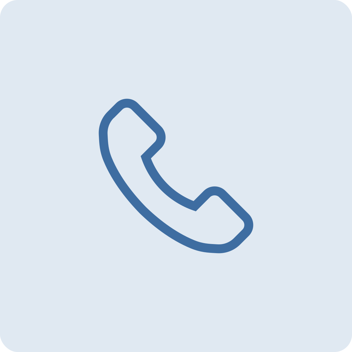 Icon of a telephone handset on a light blue background.