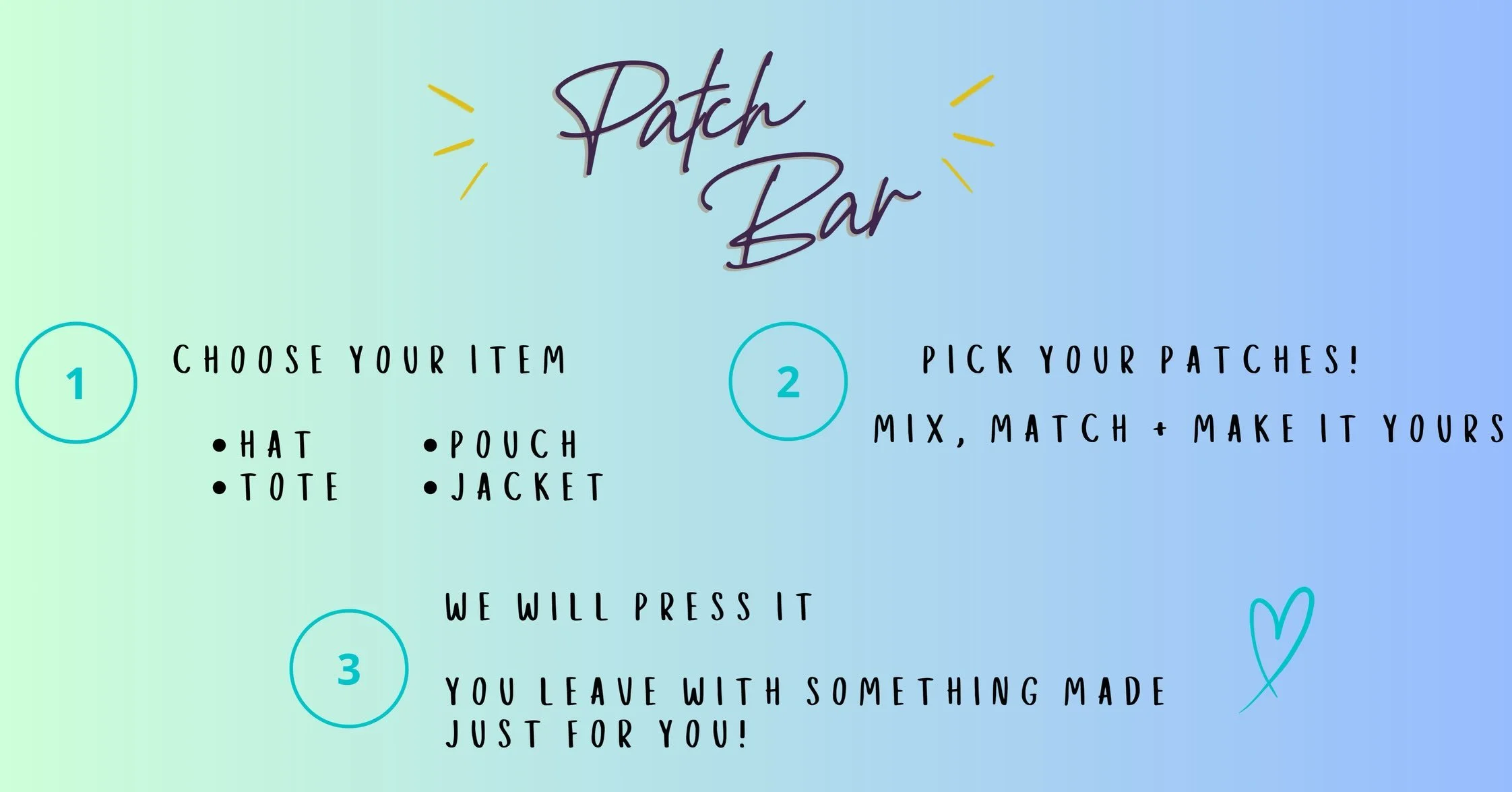 🌊 C O A S T. will feature a patch bar where you can customize your item or items of choice with an assortment of awesome patches! 
🙂
We will have plenty to choose from for men, women and kids alike! Even some custom made ones! Pick the item + patch