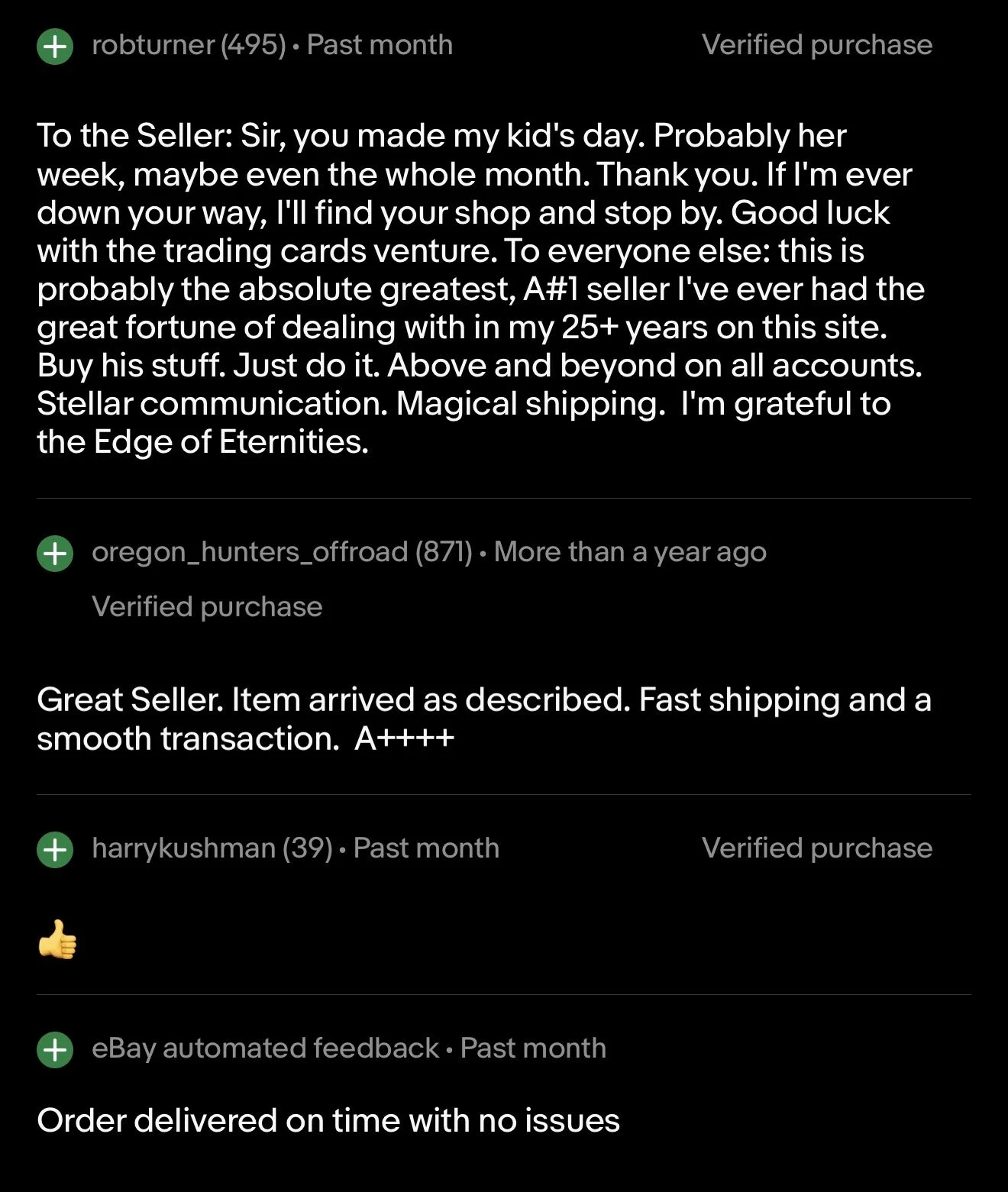 Screenshot of online shopping reviews with positive feedback from buyers.