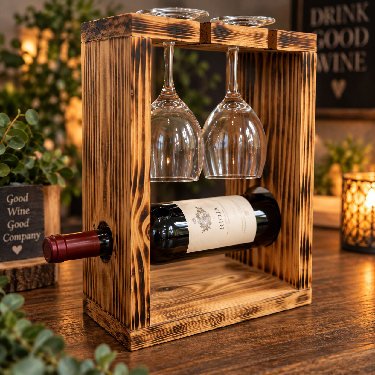Rustic Handmade Wine and Glass Holder