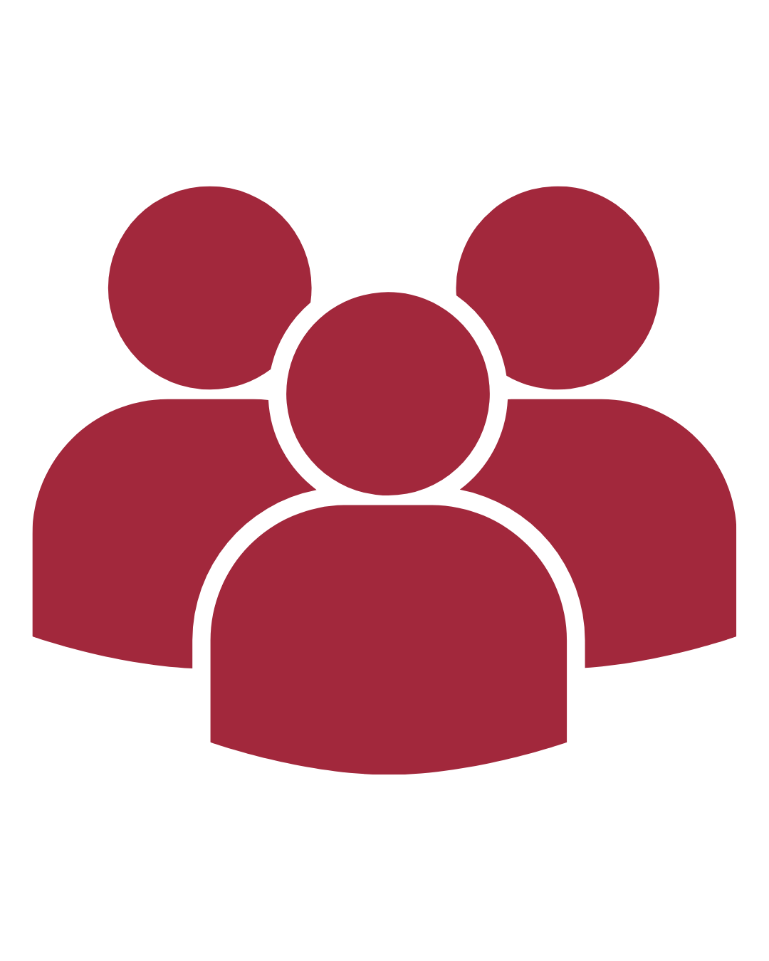Icon of a group of four maroon-colored people silhouettes with black outline.