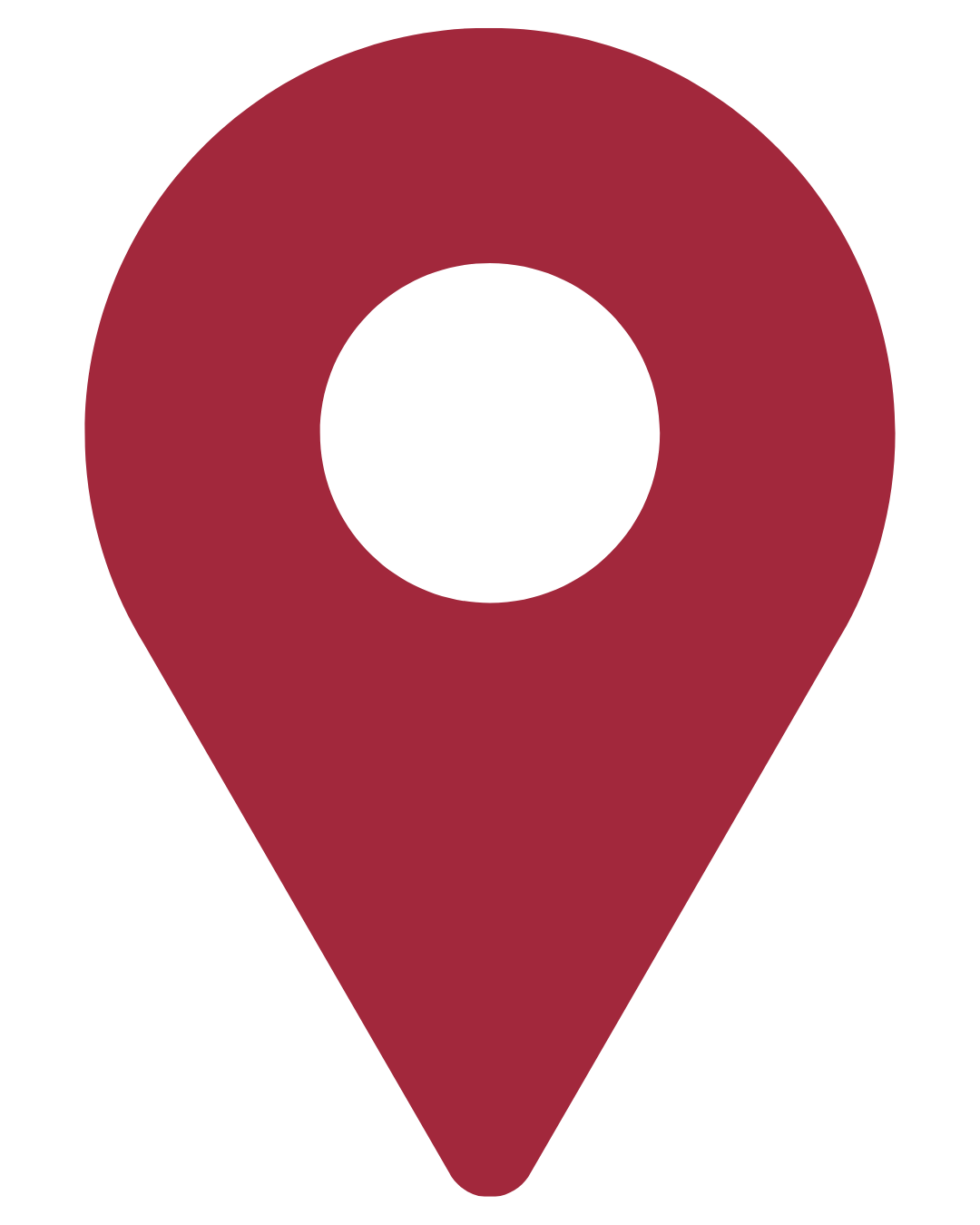 Red location pin icon with a black circle in the center