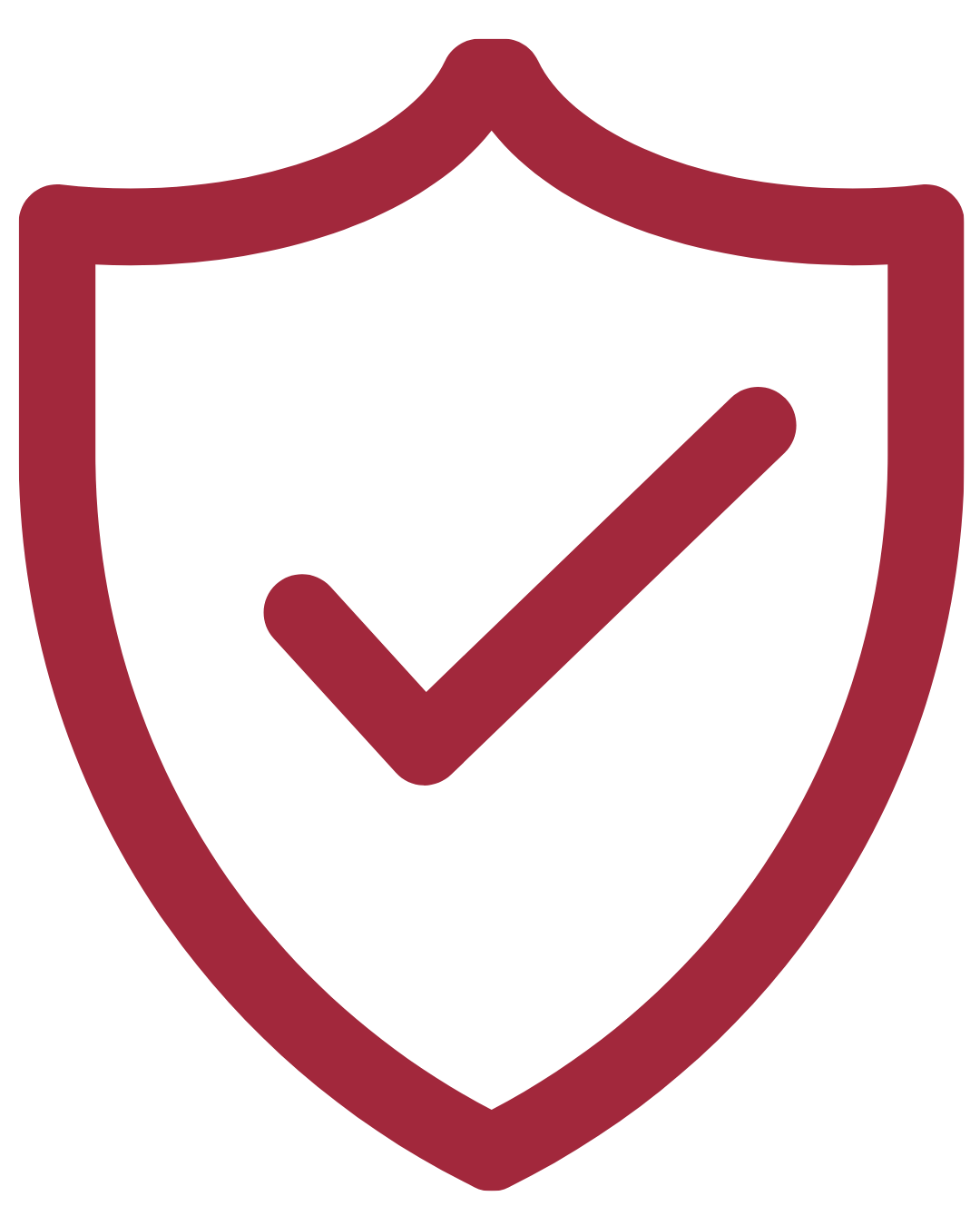 Red shield with a checkmark inside, representing security or protection.